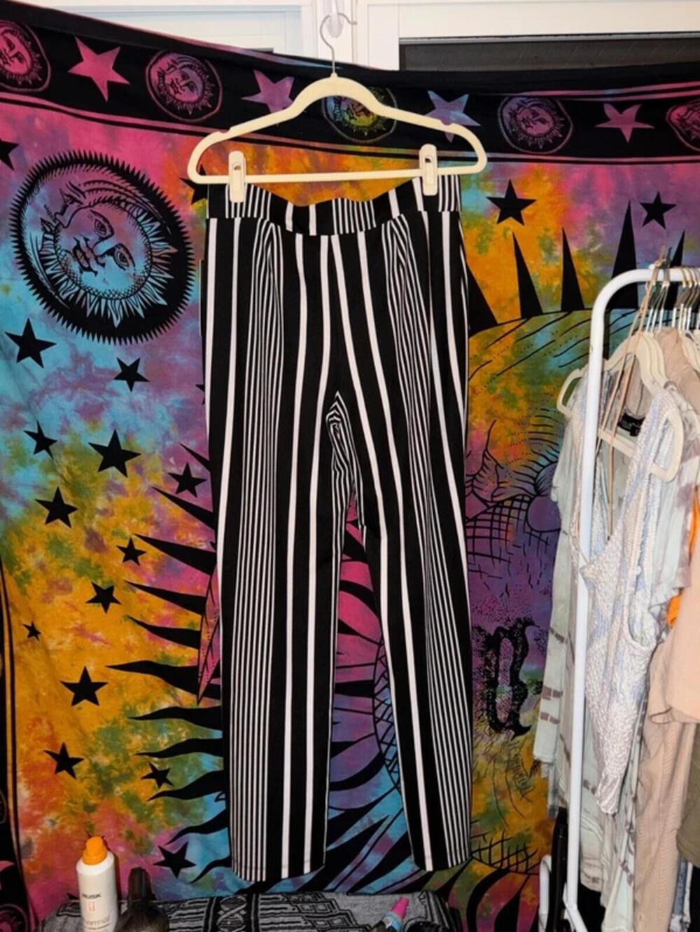 NYCC Size 8 Black White Striped Wide Leg Palazzo Flowy Pants